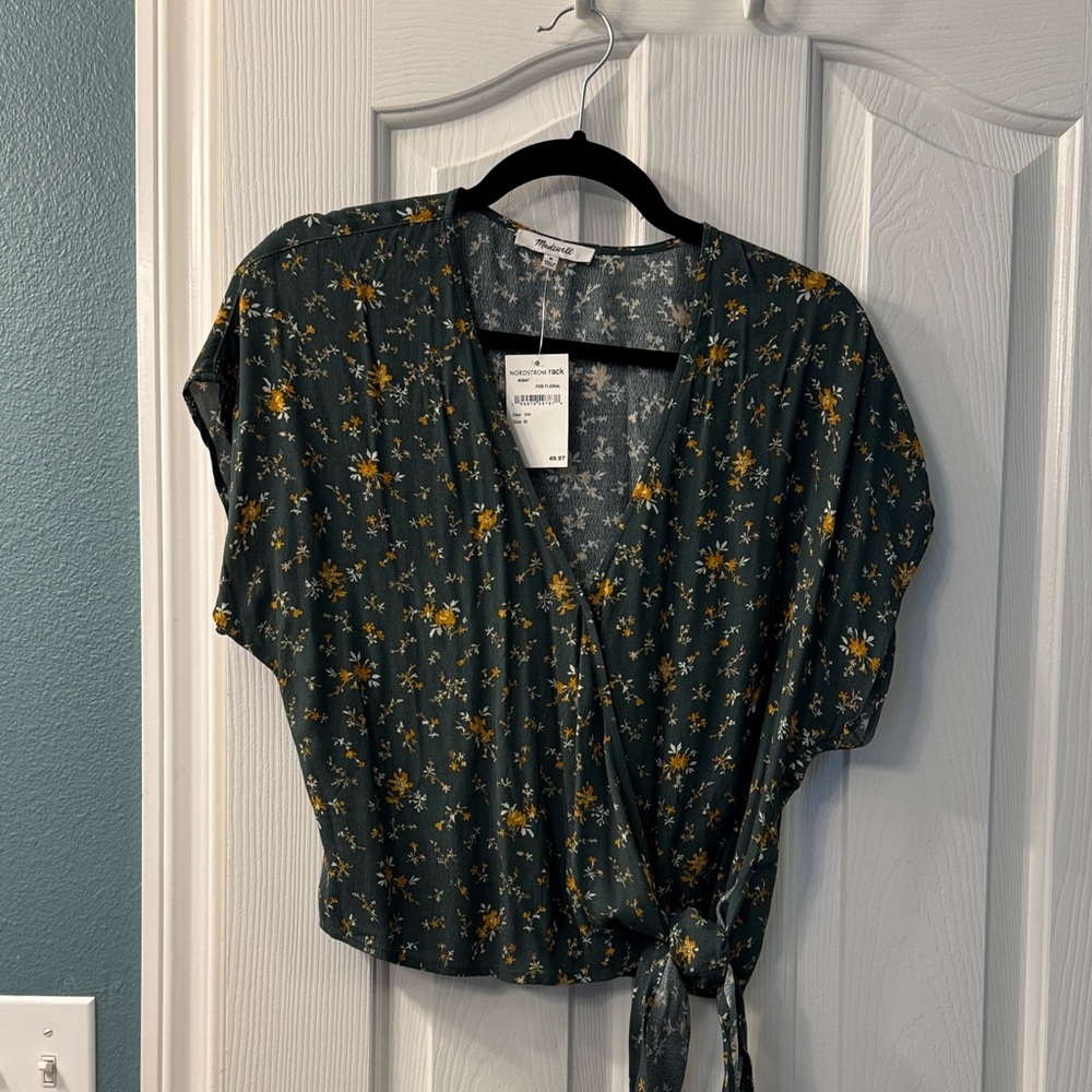 Madewell Forest Green Floral wrap Blouse